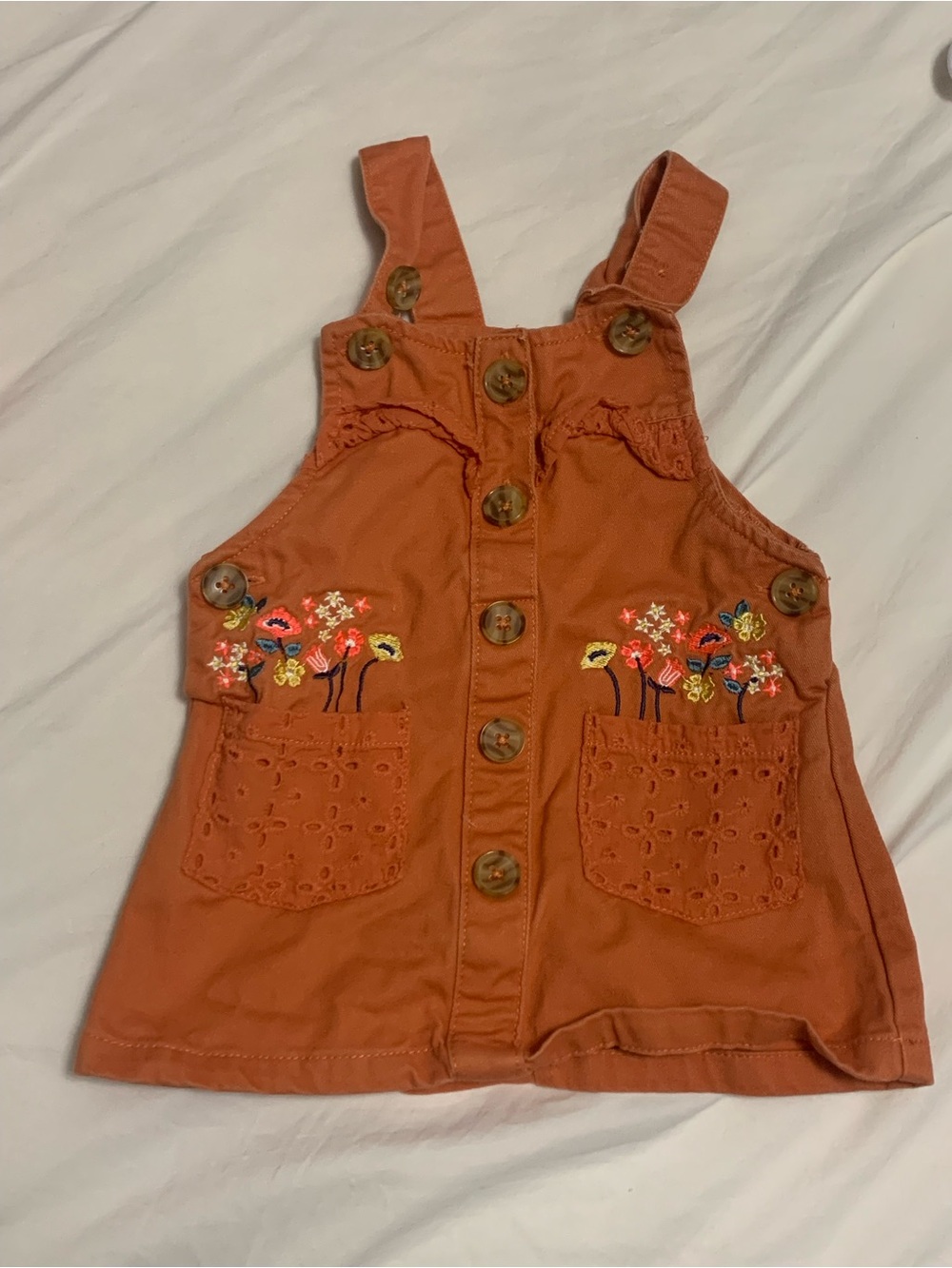 Kids Embroidered Rust Orange Overall Dress